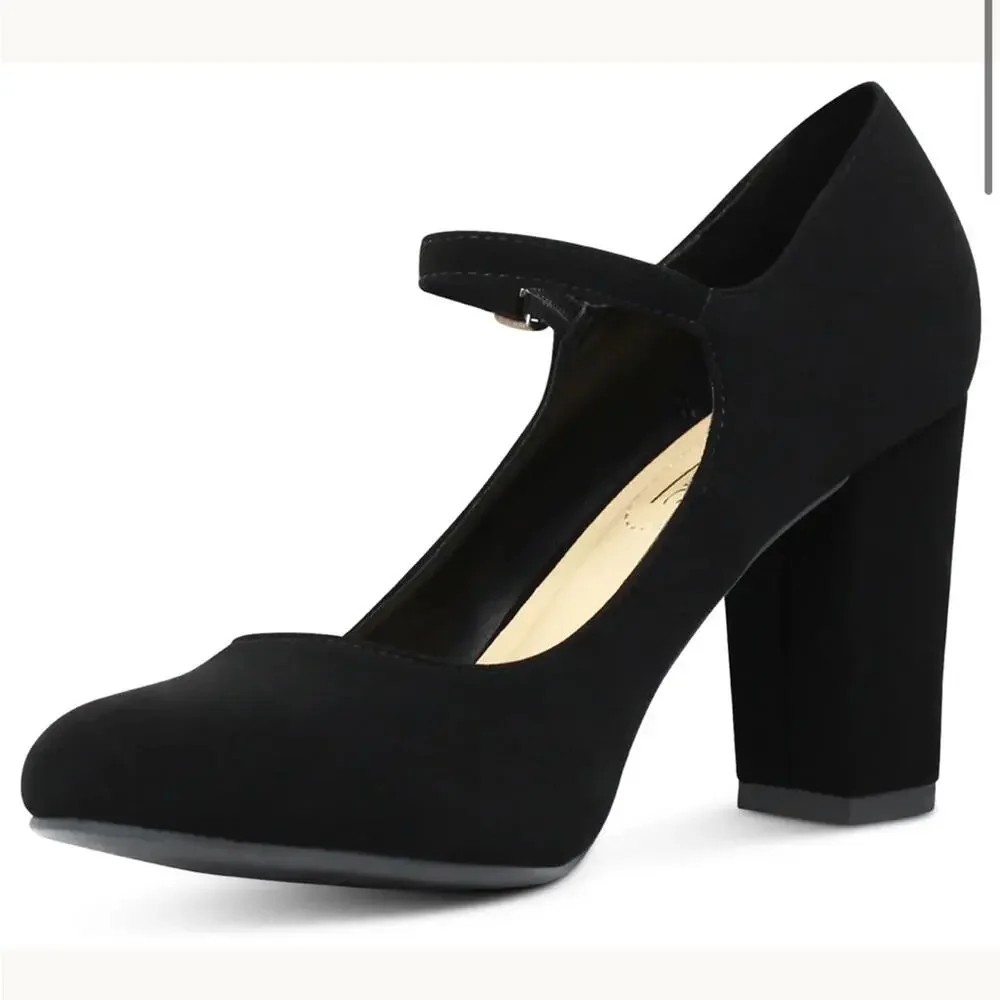 NEW Marco Women's Black Buckle Strap Mary Jane Mid-rise Chunky Heel Size 9 - Picture 3 of 6